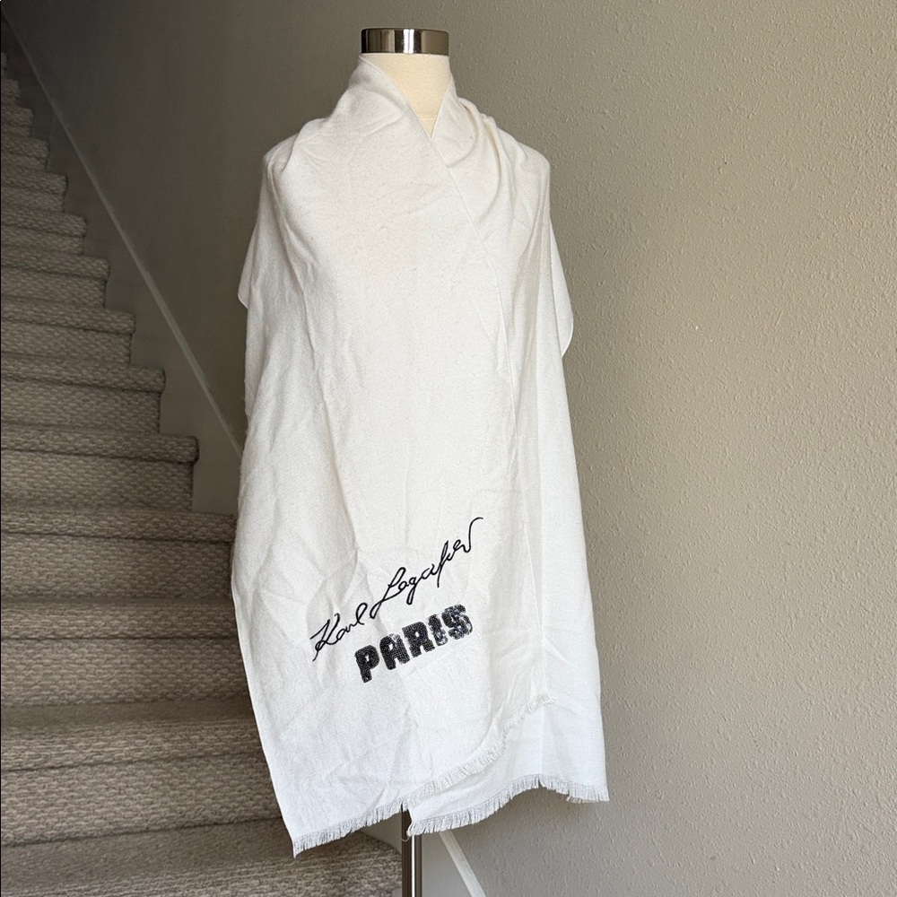 Karl Lagerfeld White Paris Wrap, Embroidered & Sequin Design